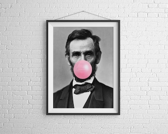 Impressão de chiclete de Abraham Lincoln, arte de parede eclética, impressão de arte alterada, foto alterada, vintage alterado, decoração eclética, arte de chiclete, arte de parede de Lincoln