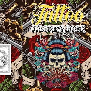 Tattoo coloring book - Instant Download - Adult Tattoo Coloring Book - Reduce stress