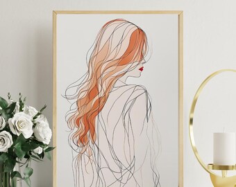 Minimalist Woman Line Art Print, Modern Neutral Decor (Digital Download)
