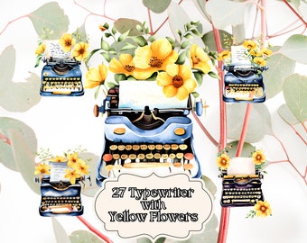 Vintage Typewriter & Flower Elegance: Antique Clipart Pack for Writers and Academia Enthusiasts - Digital Download