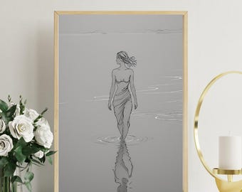 Minimalist Woman Line Art Print, Neutral (Digital Download)