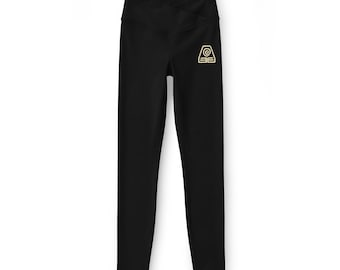 Black Yoga Pants, Earth Element Spiral Logo, High-Rise Activewear