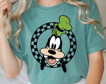 Chemise rétro Dingo et ses amis couleurs confort, chemise voyage rétro Disney, chemise dingo à carreaux, chemise Minnie rétro, vacances en famille Disney