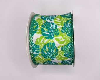 2.5 Inch Leaf Ribbon, Tropical, Palm, Jungle, Nature, Spring, Summer