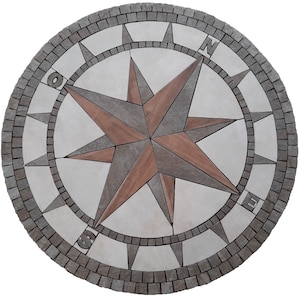 Compass Rose Mosaic Art, Handmade in Ceramic Tiles, Design for Indoor/Outdoor Floor, Wall, Tabletop, Unique Decor for Home Lovers