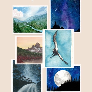 Cartes postales imprimables de Patagonie, illustrations à l’aquarelle peintes à la main des paysages et de la faune de Patagonie, téléchargement numérique