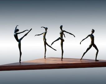 Ballet Dancers Figurative Sculpture, Handmade Resin Art with Wooden Base, Limited Edition, Perfect Home Deco Gift for Dance Lovers