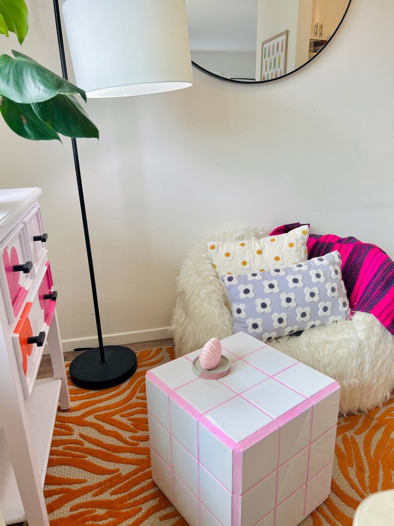 CUSTOM Grout Color Large Tile Side Table Etsy