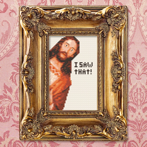 Jetant un coup d’œil à Jésus, j’ai vu ce modèle de point de croix | Kit de motif Christ Xstitch drôle | Jesus Meme, Sarcastique, Humour, Je te vois, Moderne, Populaire