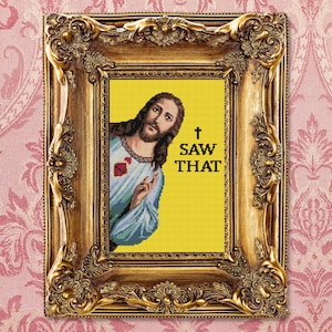 Peeking Jesus I saw that Cross Stitch Pattern,Funny, Snarky, Religious, Christ Meme, Sarcastic, xstitch Humour, judgemental, Modern, Popular