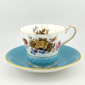 1950&#39;s Aynsley Turquoise Cup & Saucer -6 ounce Floral English Bone China Teacup