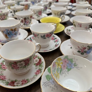 Bulk Lot of Tea Cups, Vintage Assortments of 6, 12 or 24 Fine Quality Bone China Cups and Saucers -Weddings, Showers, Tea Parties or Gifts