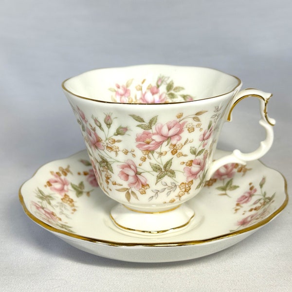 Rose Chintz Tea Cup by Royal Albert, 1980's Fine English Bone China Cup and Saucer with Pink Roses
