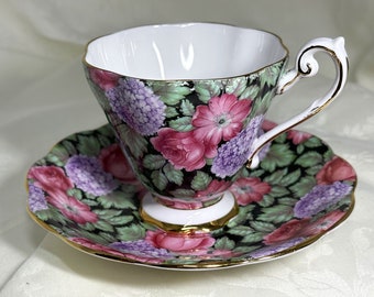 Royal Standard Chintz Cup and Saucer - Hydrangeas & Roses #1446 - Pink and Purple English Bone China Teacup