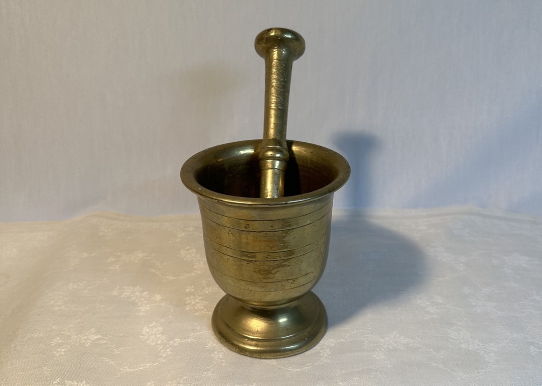 Brass Pedestal Mortar and Pestle Estate Find for Herbs, Spices