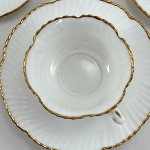 Hammersley Swirl Edge Cups and Saucers, Set of Four English Fine Bone China 3 Ounce Small Teacups, Wedding White with Gold Trim image 6