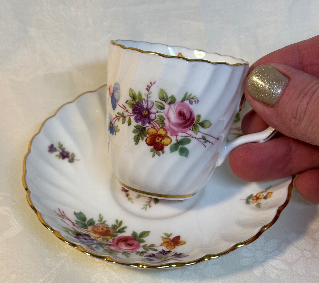 Floral Espresso Cup, Marlow by Minton 1940's Demitasse Cup and Saucer