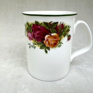 Old Country Roses Beaker by Royal Albert, English Bone China 8.5 oz Coffee Mug w/ Green Rim - 2 Available