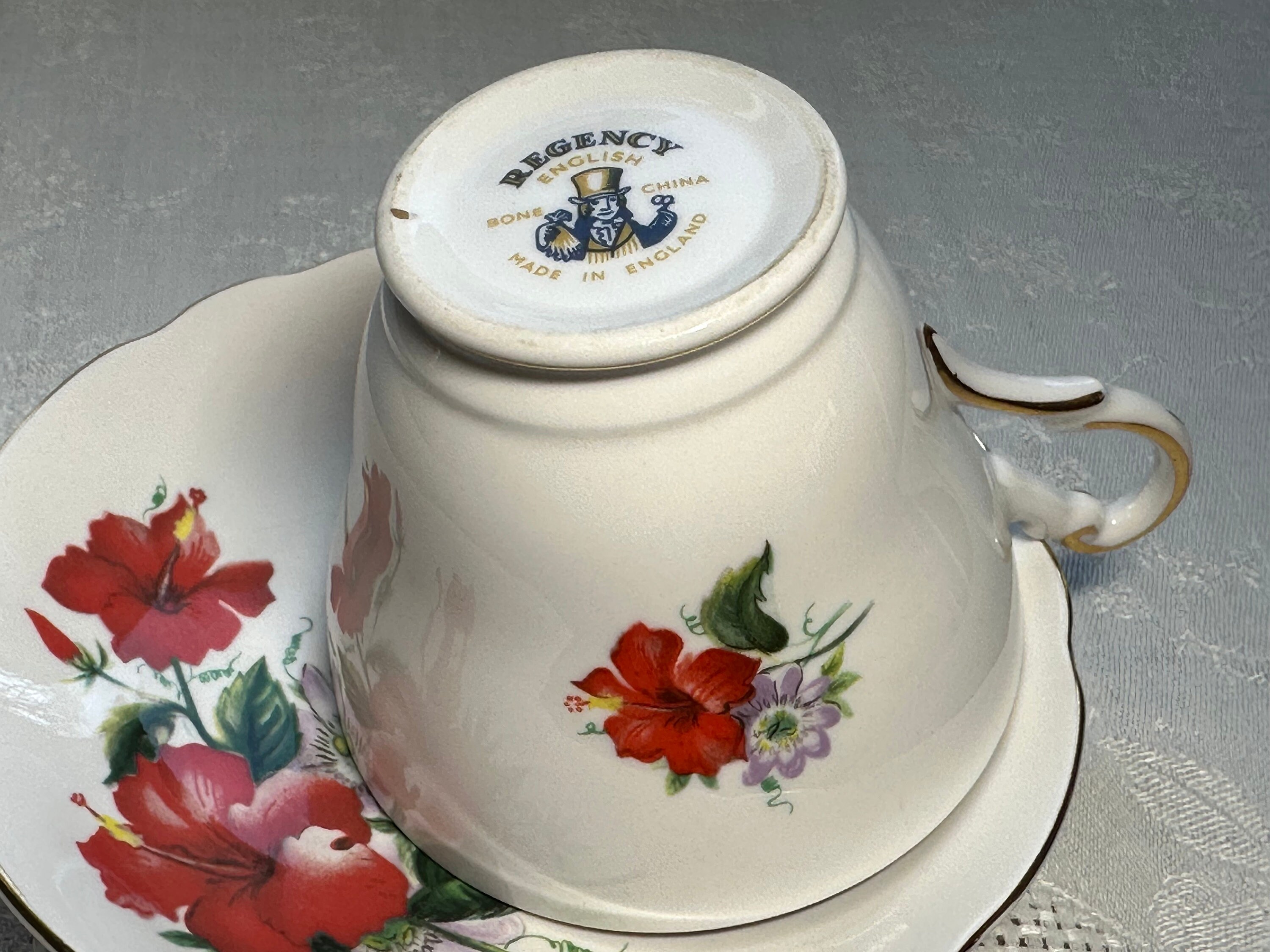 Red Hibiscus Cup and Saucer by Regency 1970's Bone China Etsy