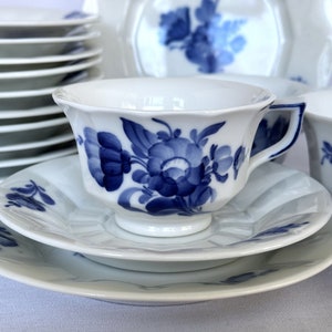 Royal Copenhagen Blue Flowers Coffee Trio: Porcelain Cup, Saucer, Plate