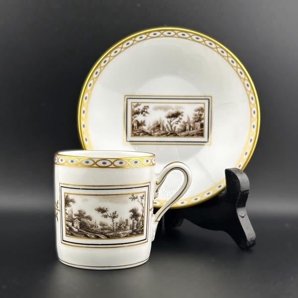 Richard Ginori Fiesole Demitasse Cup and Saucer Set – Italian Porcelain Landscape Scene