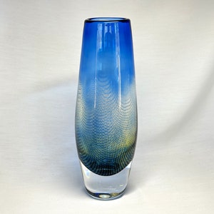 Blue Kraka Vase by Orrefors, 1950&#39;s Original Sven Palmquist Swedish Art Glass Vase
