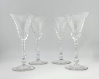 Bryce Crystal Sherry Glasses – Set of 4, Cut Crystal Stem 854 Feather Pattern, 1960s