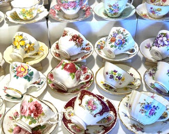 Bulk Tea Cups and Saucers, Vintage Bone China Mismatched Sets
