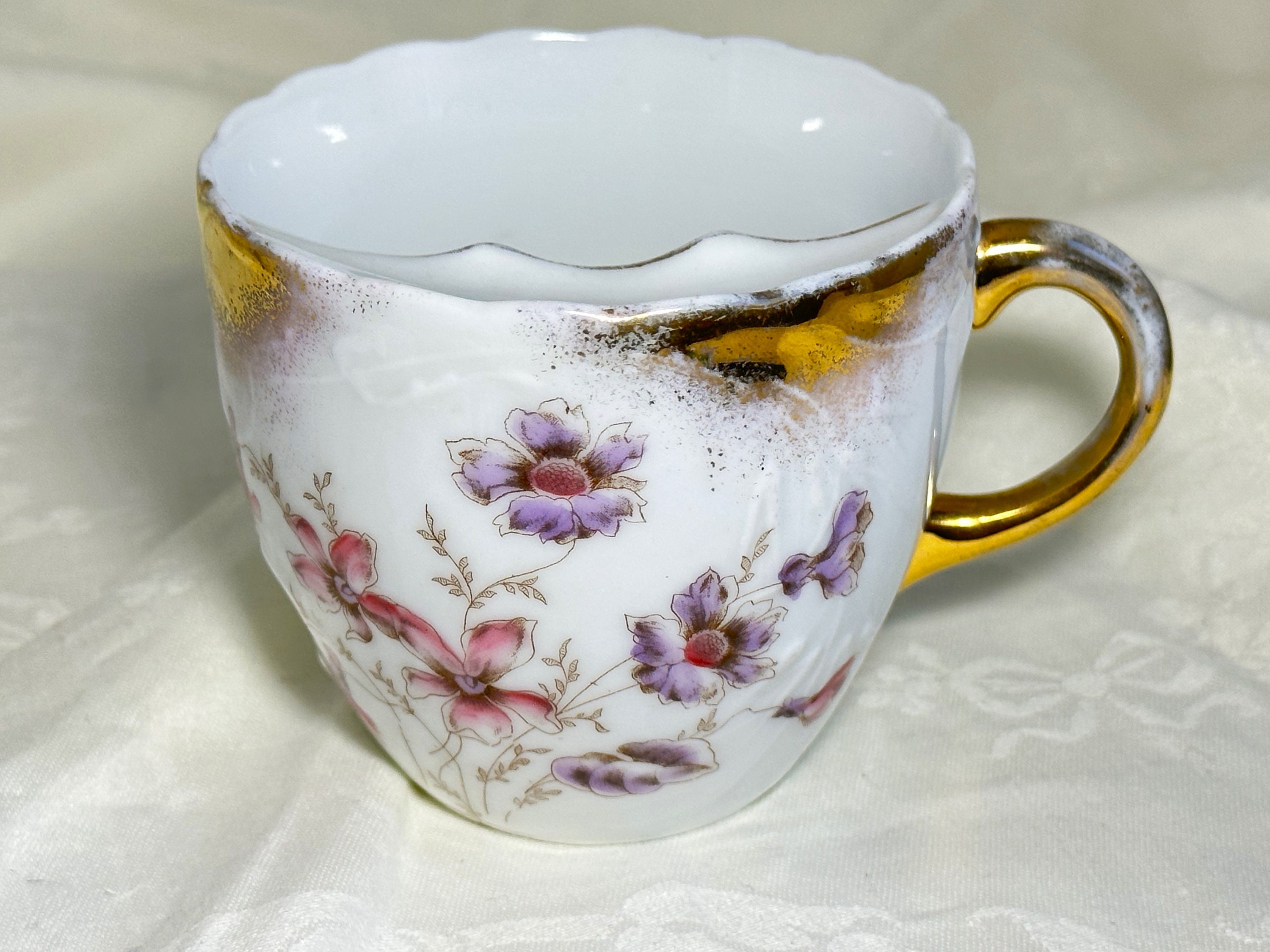 Porcelain Floral Mustache Cup - Antique Cup for Mustaches - Floral 