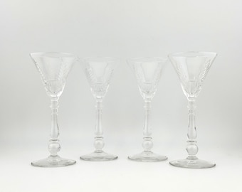 Bryce Crystal Cordial Glasses – Set of 4, Cut Crystal Stem 854 Feather Pattern, 1960s