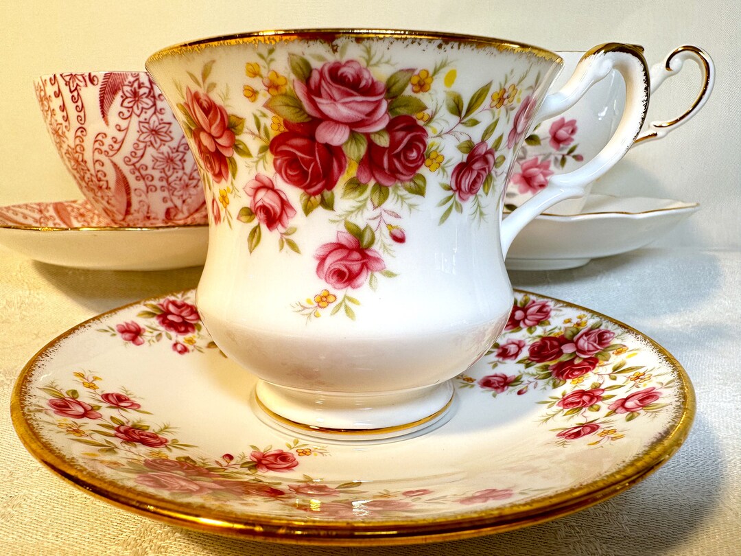 Pink Floral Teacup Bulk Lot, 4 Assorted Fine Quality English Bone China