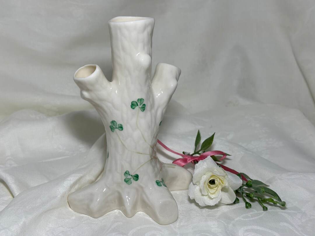Tree Trunk Vase by Belleek Tree Shaped Vase With Shamrocks Gold Mark