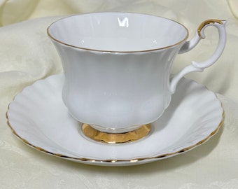 Val D'or by Royal Albert Cup and Saucer- Translucent White English Teacup with Gold Rim - Royal Albert Montrose Shape White Teacup