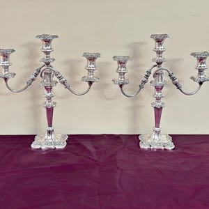 Silver Plate Candelabra Pair, Baroque Style Antique English Table Decoration Candlesticks