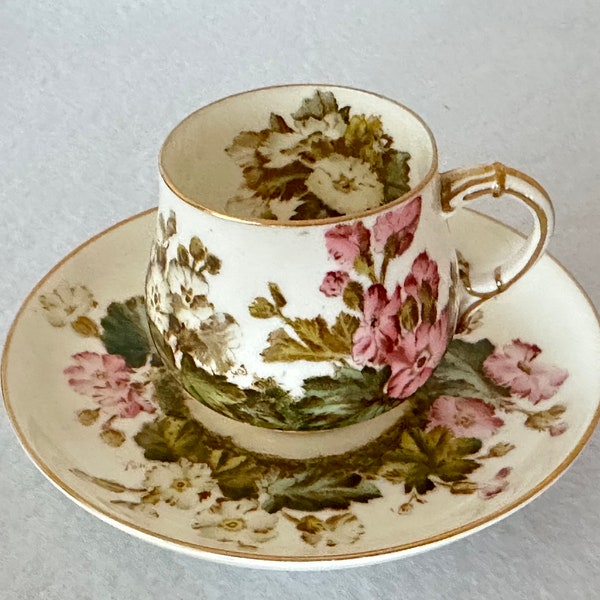 Antique English Demitasse Cup and Saucer, Crescent China Small Porcelain Teacup