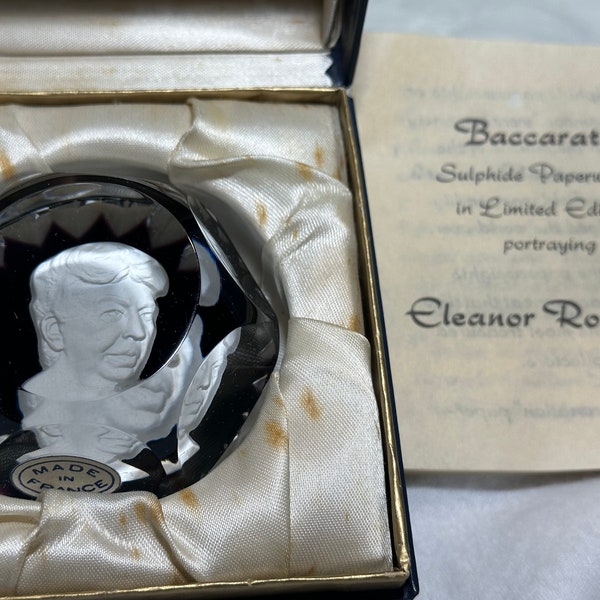 Eleanor Roosevelt Baccarat Paperweight - 1970's Sulphide Cameo Paperweight Limited Edition Baccarat, France