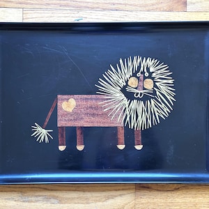 Vintage Couroc Black Tray – Large 18&quot; x 12.5&quot; with Inlaid Lion, Monterey, CA