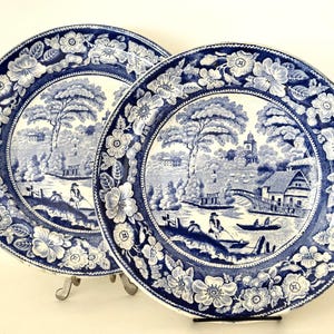 Antique Wild Rose Transferware Plates: English Staffordshire, 1800s (Set of 2)
