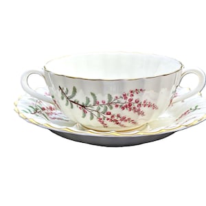 Miska na zupę krem Royal Worcester Dunrobin ze spodkiem, filiżanka z dwoma uchwytami i spodek – 10 sztuk