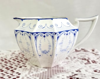 Shelley Garland of Flowers Blue Milk Jug Creamer Queen Anne Shape Antique