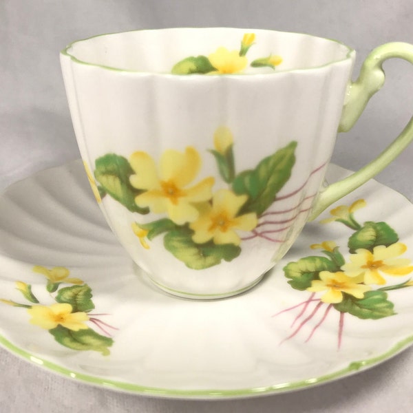 Shelley Yellow Primrose Demitasse Cup and Saucer, Ludlow Shape Small Fine Bone China Teacup Duo Made in England