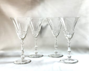 Bryce Crystal Wine Glasses – Set of 4, Cut Crystal Stem 854 Feather Pattern, 1960s