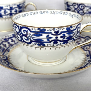 Cobalt Blue Floral and Scroll Tea Cup, Fischer & Mieg, Austria, Late 19th Century Fine Porcelain Cup and Saucer, 3 sets available