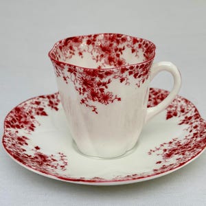 1950s Shelley Dainty Pink Demitasse Cup & Saucer, 3 oz, Pattern 051/P, Vibrant Pink on White
