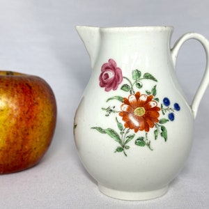 18th Century English Sparrow Beak Creamer Jug with Strap Handle, Possibly Worcester or Pennington, 3-3/4"h