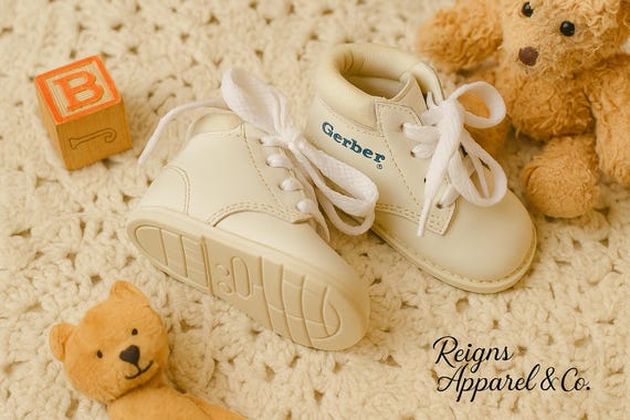 Vintage Gerber White Leather Baby Shoes