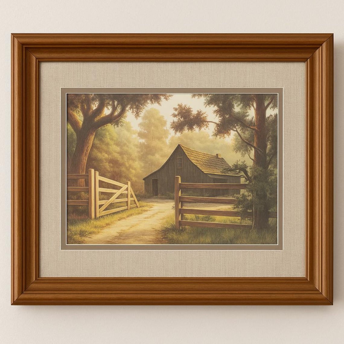 Antique Framed Farm Print