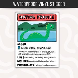Loch Ness Dating Profile Sticker For Nessie Lover Loch Ness Monster Waterproof Vinyl Funny Cryptid Sticker