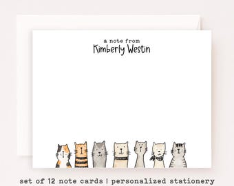 Personalized Cat Stationery • Minimalist Cat Notecard Set • Custom Name Note Cards • Thank You Cards • Cat Lover Gift • Set of 12