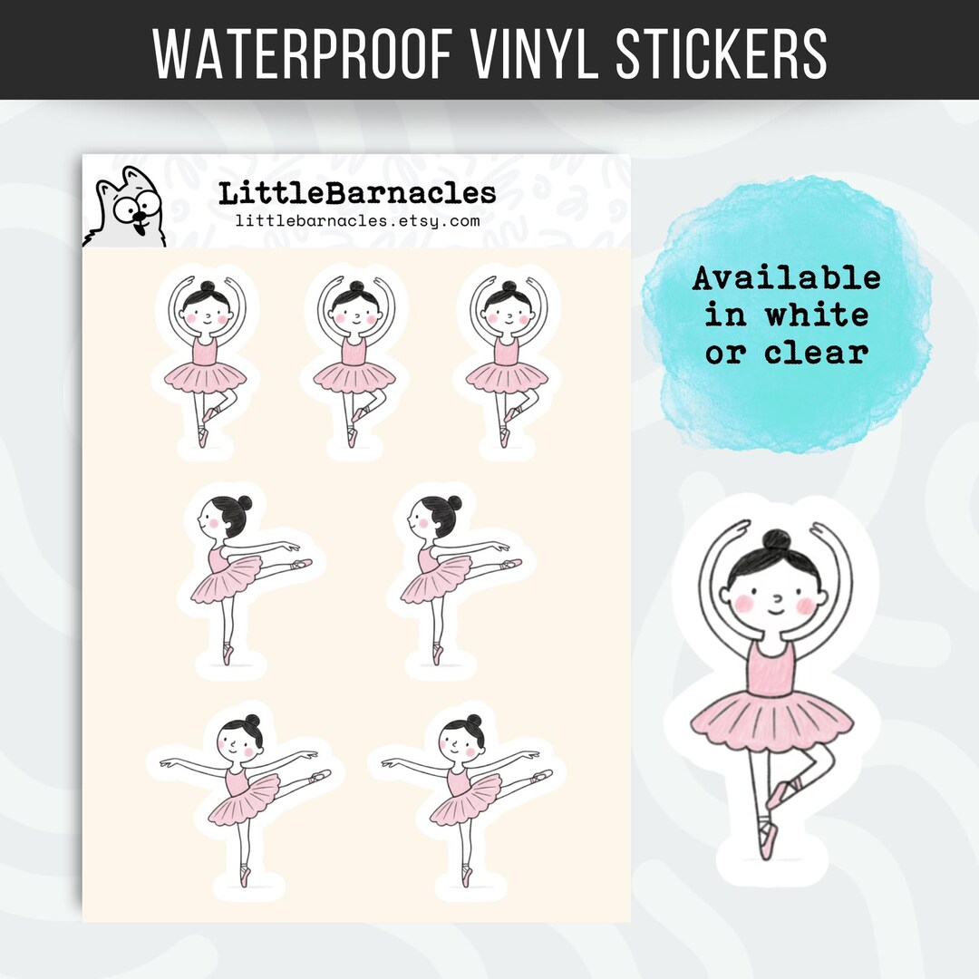 Mini Ballerina Sticker Sheet • Cute Ballet Stickers • Waterproof Vinyl ...